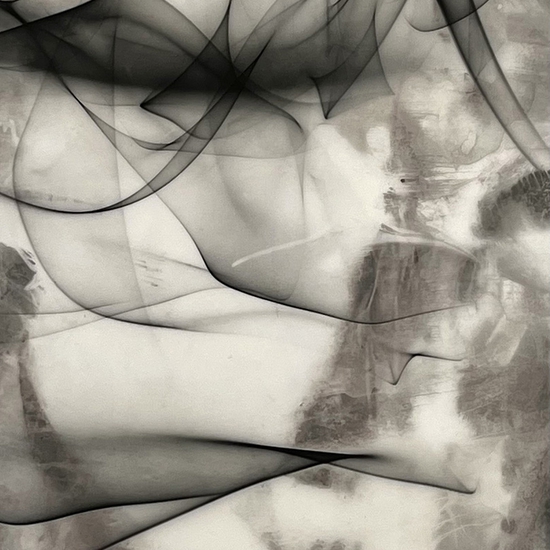 Peter Gronquist: Reflectoglyph 11, 2021, Light reflected from twisted steel onto black and white photo paper, then developed, 48 x 72 inches