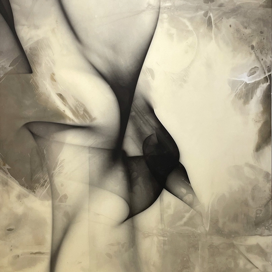 Peter Gronquist, Reflectoglyph 7, 2021, Light reflected from twisted steel onto black and white photo paper then developed, 72 x 48 x 2.75 inches