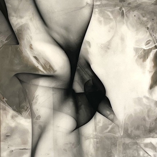Peter Gronquist: Reflectoglyph 7, 2021, Light reflected from twisted steel onto black and white photo paper, then developed, 48 x 72 inches