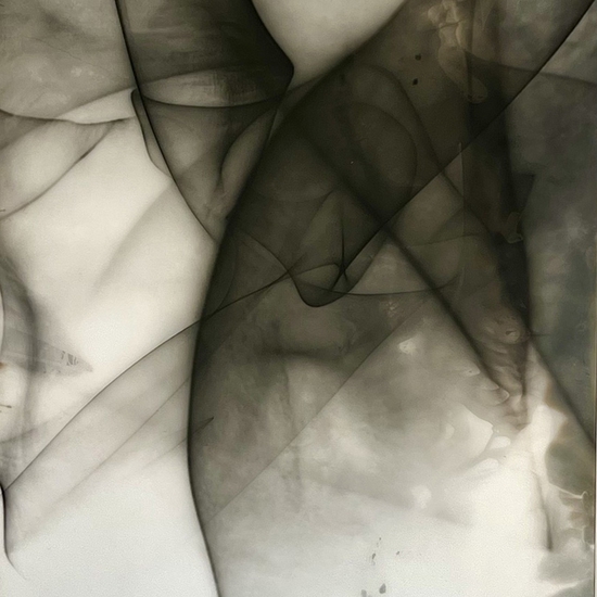 Peter Gronquist: Reflectoglyph 8, 2021, Light reflected from twisted steel onto black and white photo paper, then developed, 48 x 72 inches