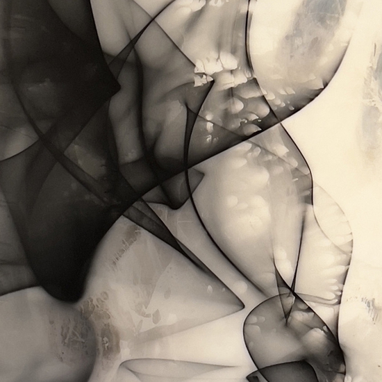 Peter Gronquist: Reflectoglyph 9, 2021, Light reflected from twisted steel onto black and white photo paper, then developed, 48 x 72 inches