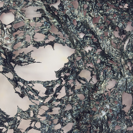 Peter Gronquist: Shroud II, 2024, Satin, resin, fiberglass, enamel, silver nitrate, quartz paint, 95 x 80 inches