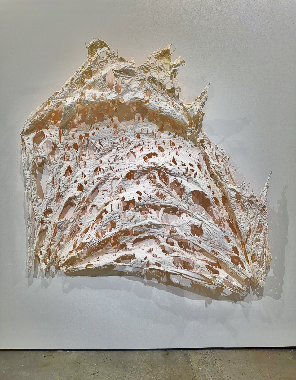 Peter Gronquist: Shroud 1, 2024, Satin, resin, fiberglass, enamel, quartz paint, 90 x 100 inches