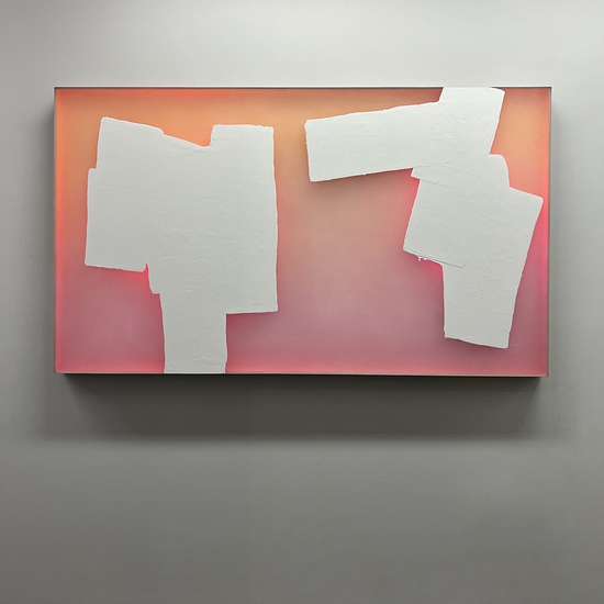 Peter Gronquist: Sisters, 2021, Acrylic, enamel, LED on plexiglass and wood, 41.5 x 60 inches