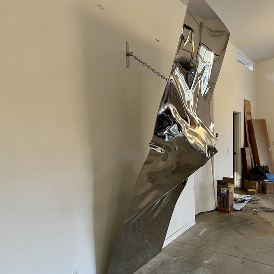 Peter Gronquist: Trauma 4, 2021, Stainless steel, ammonium nitrate, 48 x 120 inches