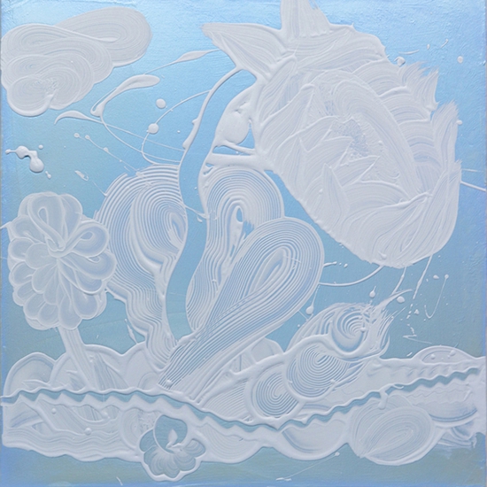 Catherine Howe: Blue Mica Painting (Garden No. 2), 2019, Interference mica pigment, acrylic mediums, acrylic paint on canvas, 24 x 24 x 1.5 inches