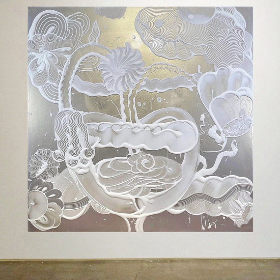 Catherine Howe: Dark Mica Painting (Love-In-a-Mist), 2023, Acrylic mediums, interference and mineral pigments on canvas, 60 x 60 x 1.5 inches