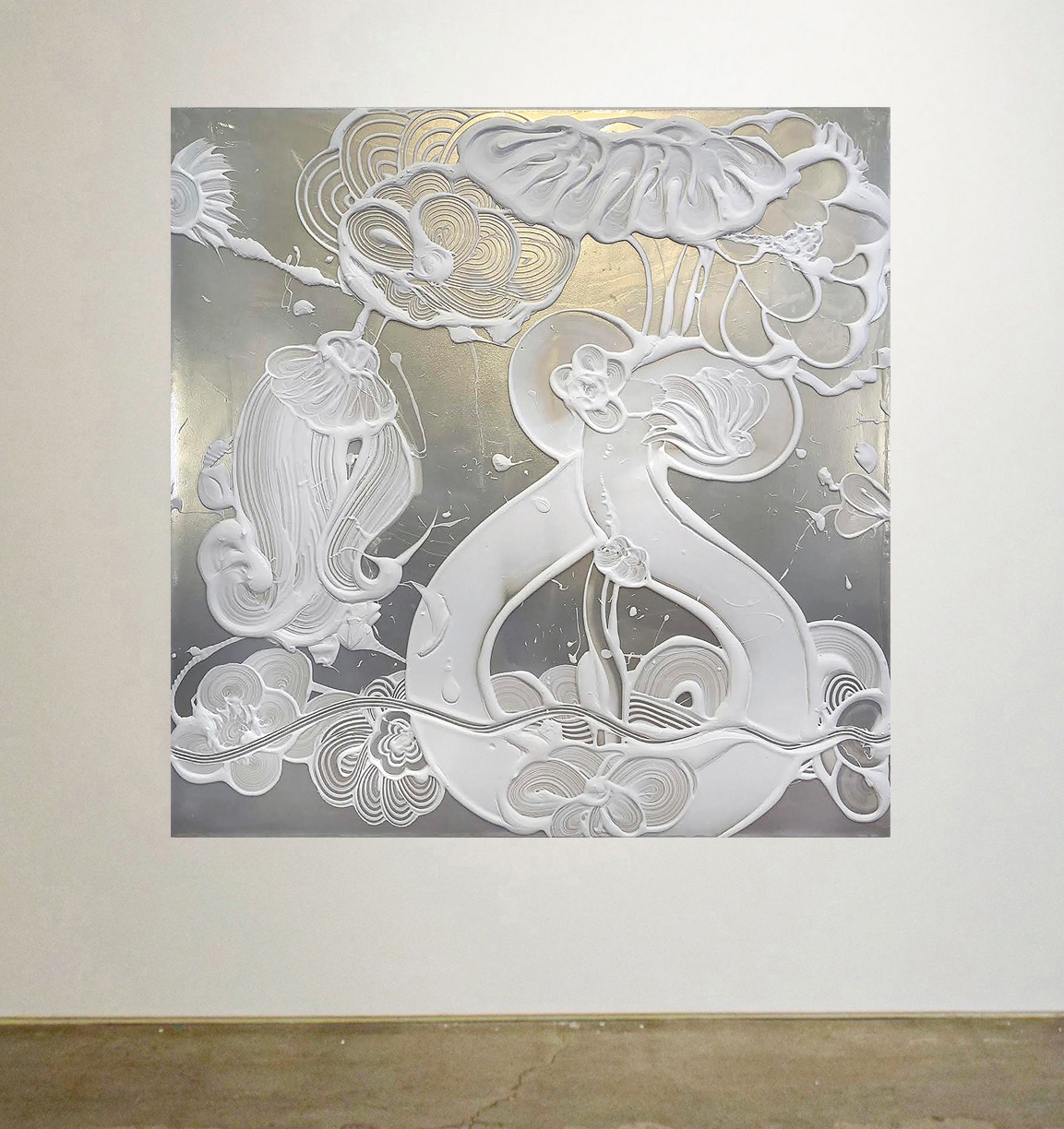 Catherine Howe: Dark Mica Painting (Pearl Crescent), 2023, Acrylic mediums, interference and mineral pigments on canvas, 48 x 48 x 1.5 inches