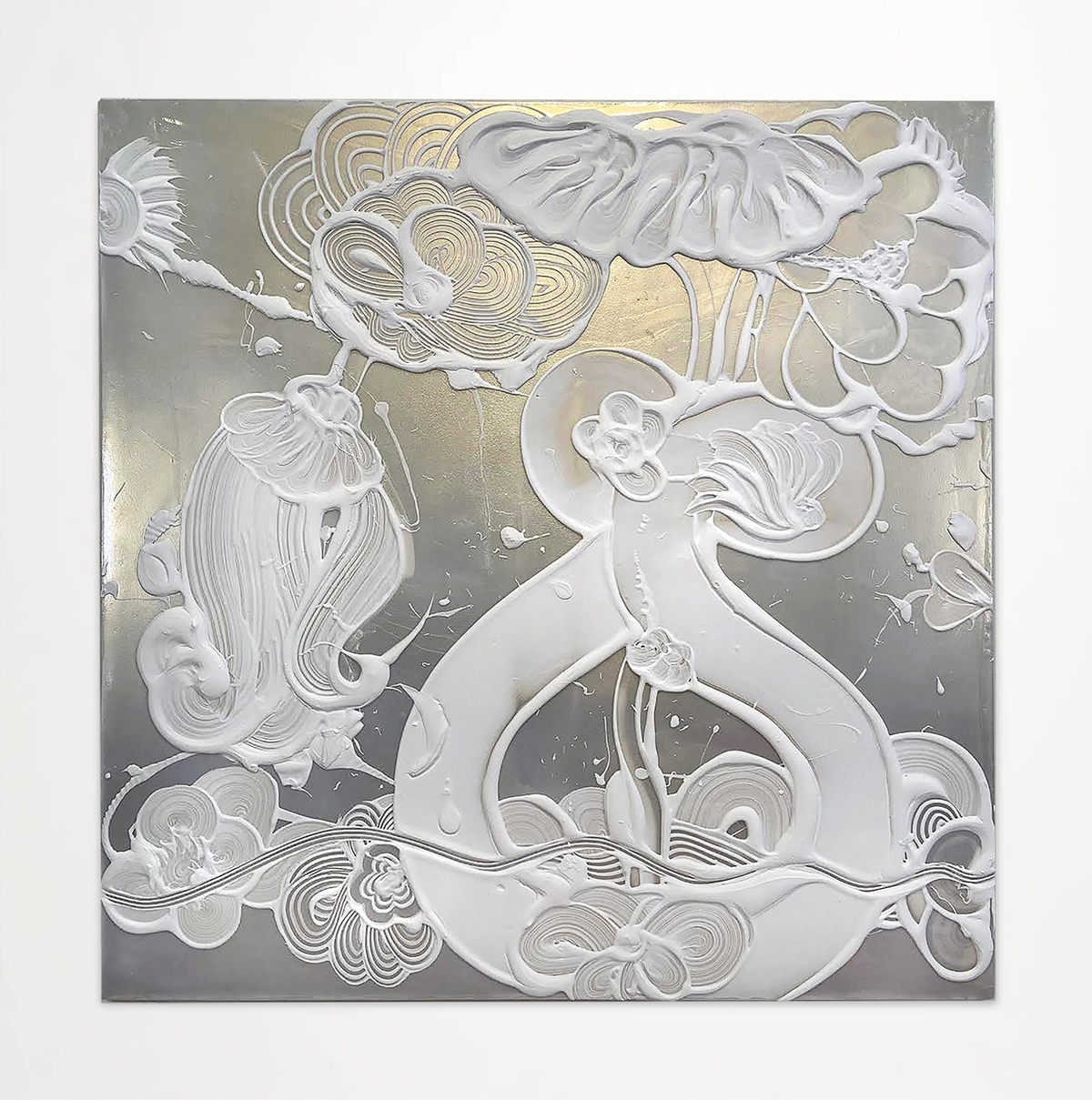 Catherine Howe, Dark Mica Painting (Pearl Crescent), 2023, Acrylic mediums, interference and mineral pigments on canvas, 48 x 48 x 1.5 inches
