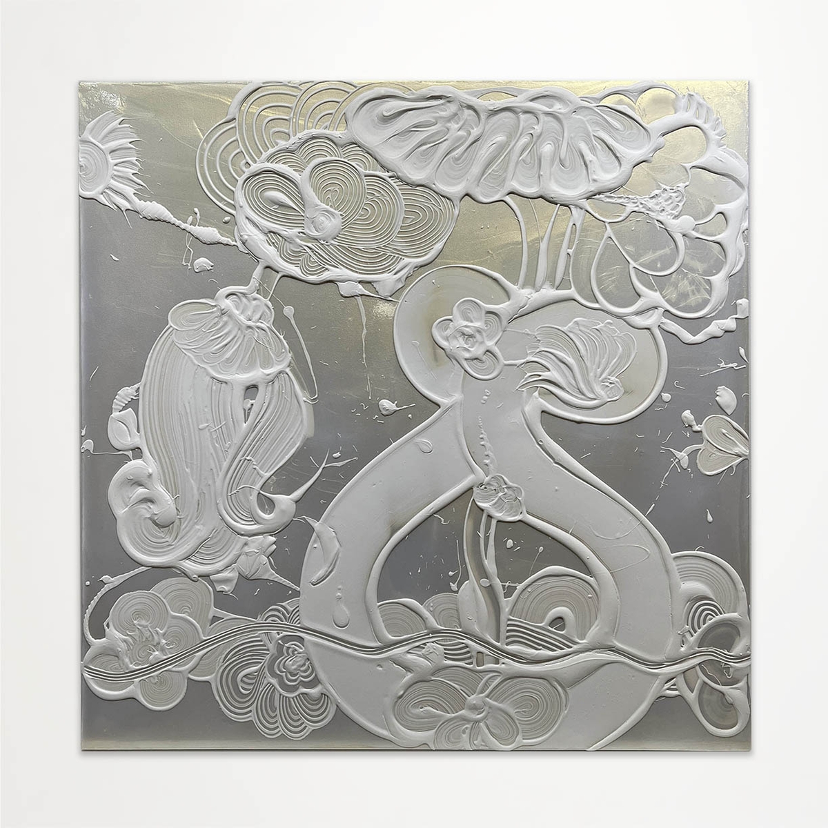 Catherine Howe, Dark Mica Painting (Pearl Crescent), 2023, Acrylic mediums, interference and mineral pigments on canvas, 48 x 48 x 1.5 inches