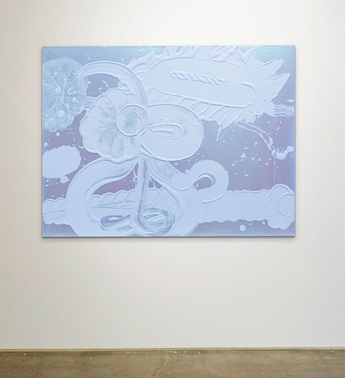Catherine Howe: Green Violet Blue Mica Painting (Daze-y), 2019, Interference mica pigment, acrylic mediums, acrylic paint on canvas, 36 x 48 x 1.5 inches