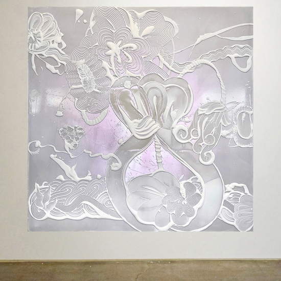 Catherine Howe: Iridescent Pearl Painting (Nigella), 2023, Acrylic mediums, interference and mineral pigments on canvas, 60 x 60 x 1.5 inches