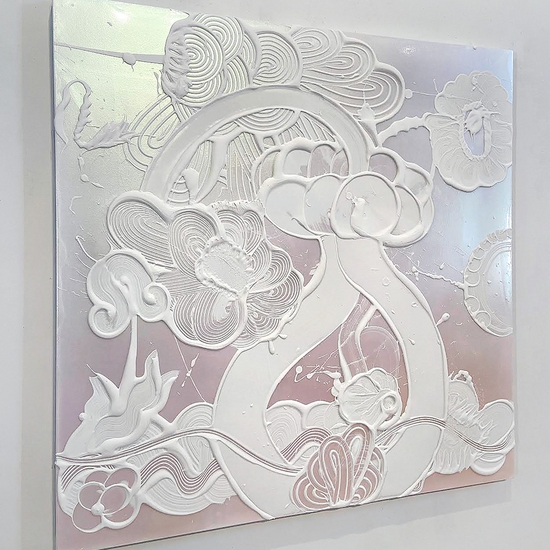 Sideview of "Iridescent White Painting (Bluebell)"