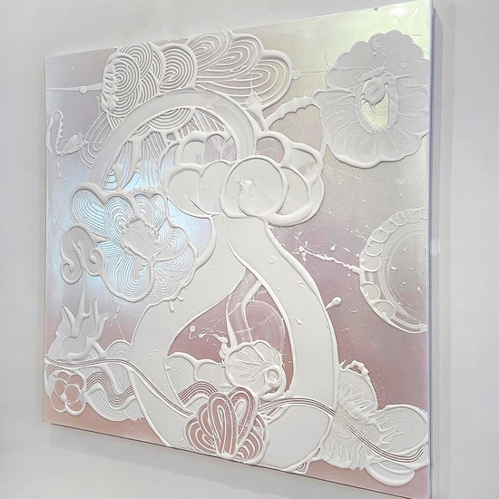 Sideview of "Iridescent White Painting (Bluebell)"