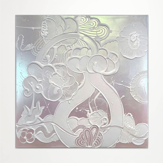 Catherine Howe, Iridescent White Painting (Bluebell), 2023, Acrylic mediums, interference and mineral pigments on canvas, 48 x 48 x 1.5 inches