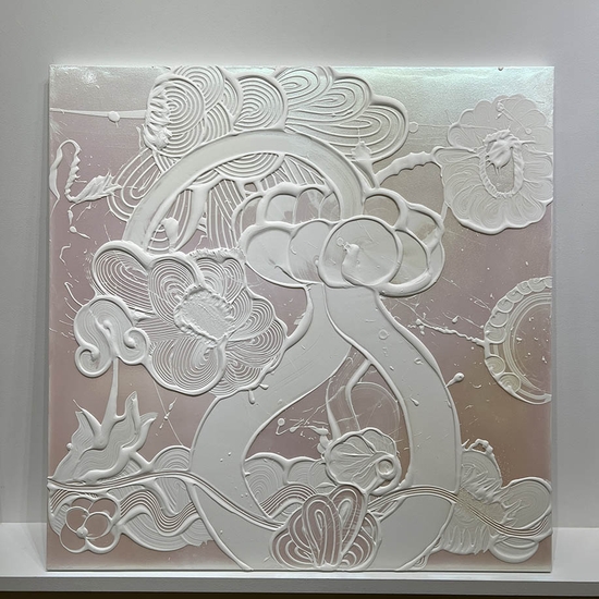 Catherine Howe, Iridescent White Painting (Bluebell), 2023, Acrylic mediums, interference and mineral pigments on canvas, 48 x 48 x 1.5 inches