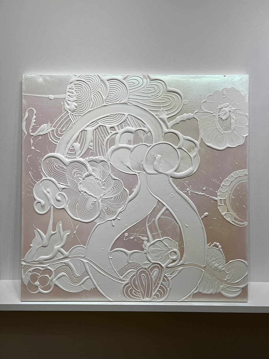 Catherine Howe, Iridescent White Painting (Bluebell), 2023, Acrylic mediums, interference and mineral pigments on canvas, 48 x 48 x 1.5 inches