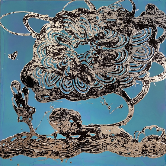 Catherine Howe: Luminous Painting (Turquoise/Black/Silver No. 2), Pigments, acrylic mediums, black mirror and aluminum leafs on canvas, 40 x 40 inches