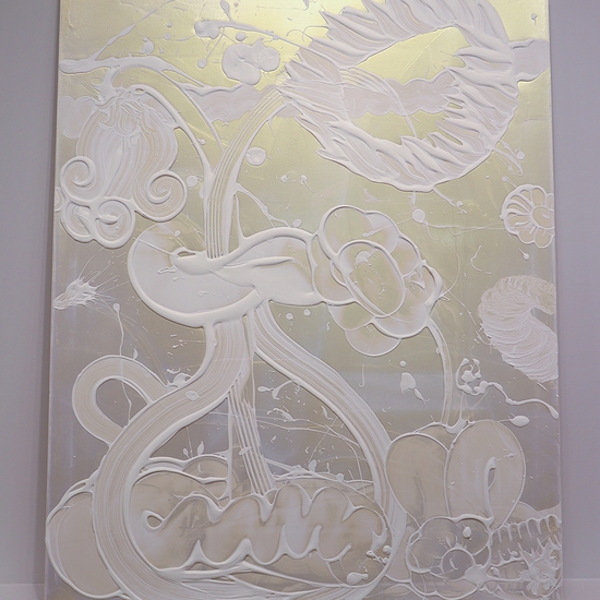 Catherine Howe: Mica Painting (Aster No. 2), 2019, Interference mica pigment, acrylic mediums, acrylic paint on canvas, 60 x 48 x 1.5 inches