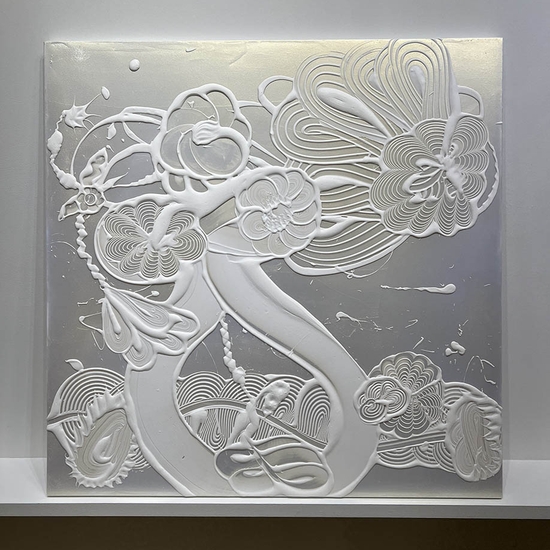 Catherine Howe, Mica Painting (Kalliope), 2023, Acrylic mediums, interference and mineral pigments on canvas, 48 x 48 x 1.5 inches