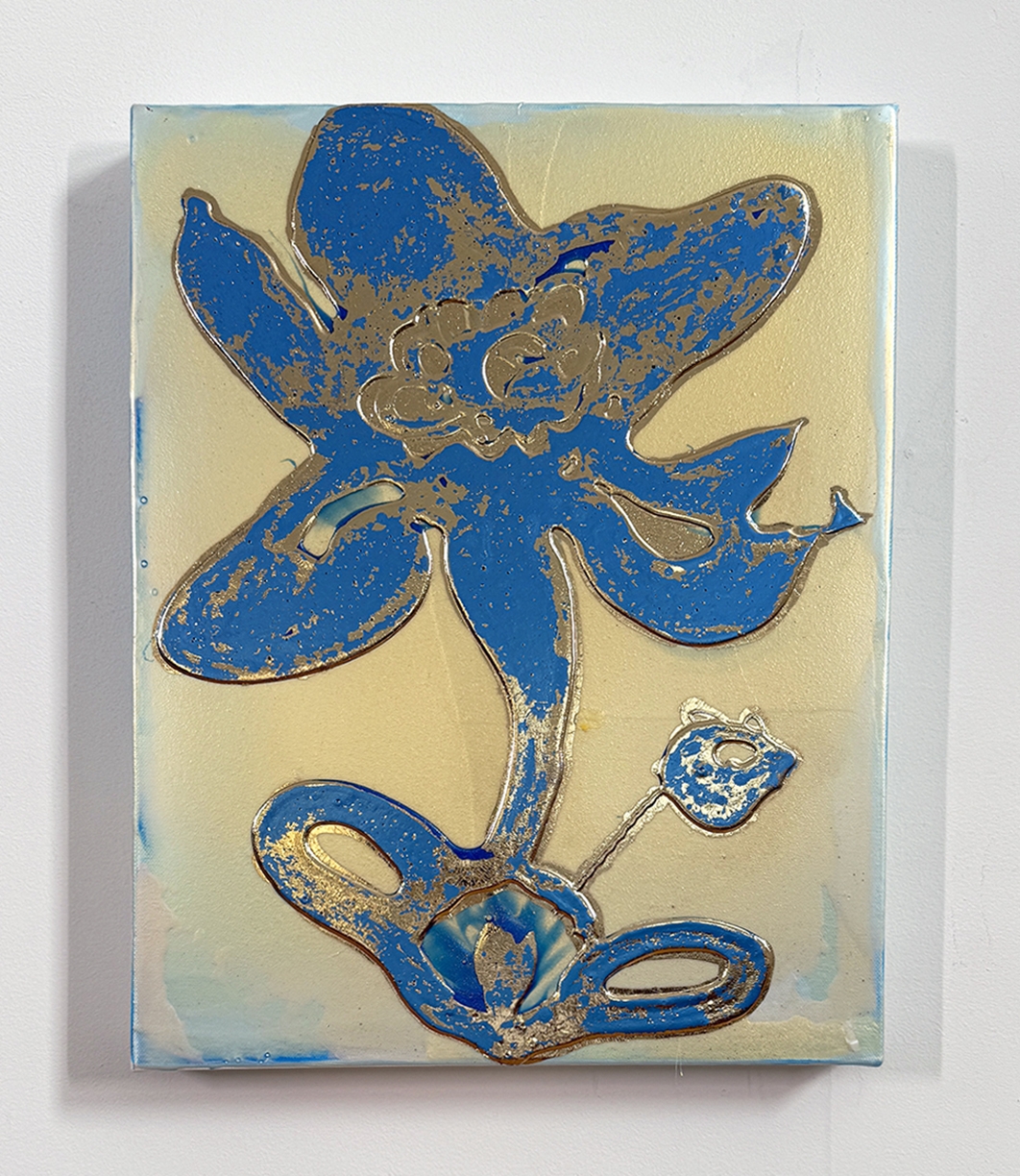 Catherine Howe, Tiny Bloom No.11, 2025, Acrylic, mica pigments, and metal leaf on canvas, 18 x 14 inches