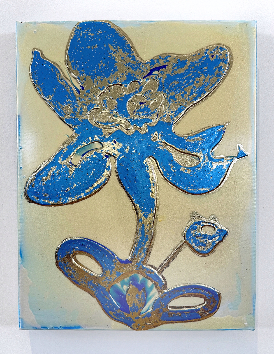 Catherine Howe, Tiny Bloom No.11, 2025, Acrylic, mica pigments, and metal leaf on canvas, 18 x 14 inches