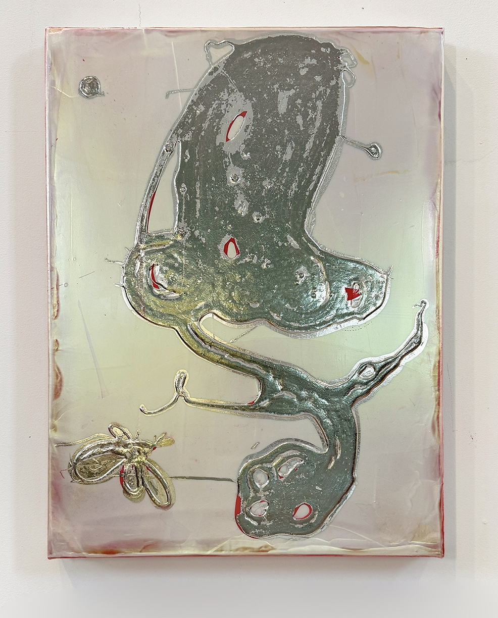 Catherine Howe, Tiny Bloom No. 22, 2026, Acrylic, interference mica pigments, metal leaf on canvas, 24 x 18 inches