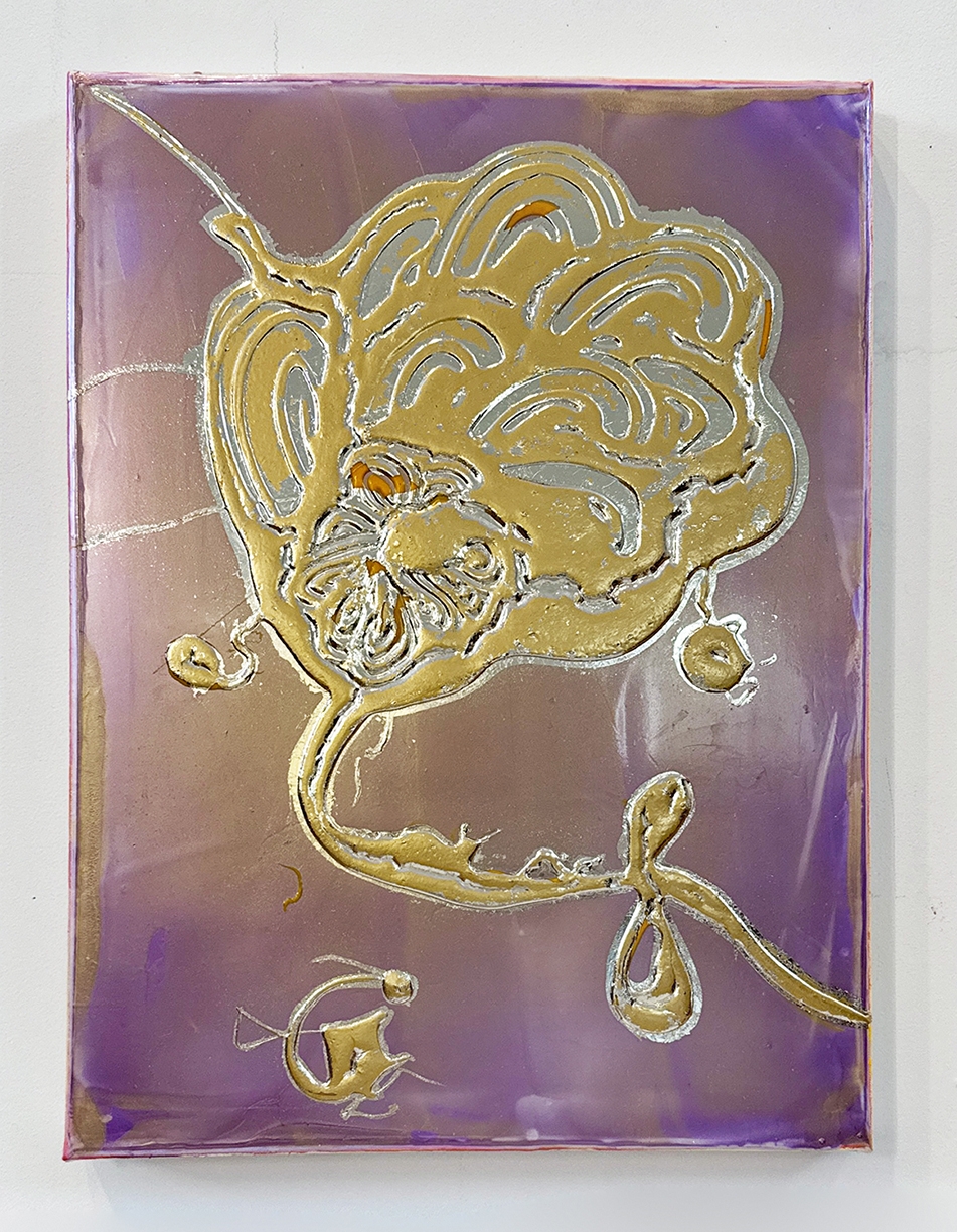 Catherine Howe, Tiny Bloom No. 24, 2026, Acrylic, interference mica pigments, metal leaf on canvas, 24 x 18 inches