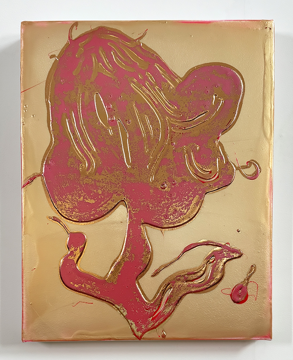 Catherine Howe, Tiny Bloom No.2, 2025, Acrylic, mica pigments, and metal leaf on canvas, 18 x 14 inches