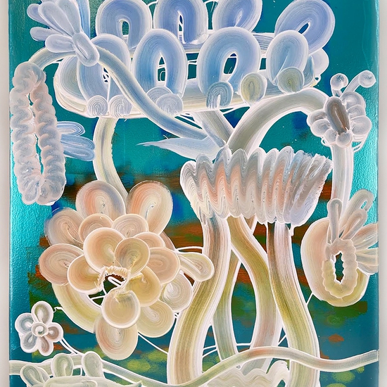 SOLD Catherine Howe: Wallflower (No. 26), 2024, Acrylic and mica pigments on canvas, 30 x 24 x 1.5 inches