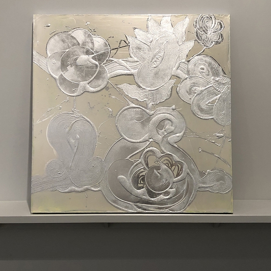 Catherine Howe: White Opal Painting, 2019, Interference mica pigment, aluminum leaf, and acrylic on canvas, 40 x 40 x 1.5 inches