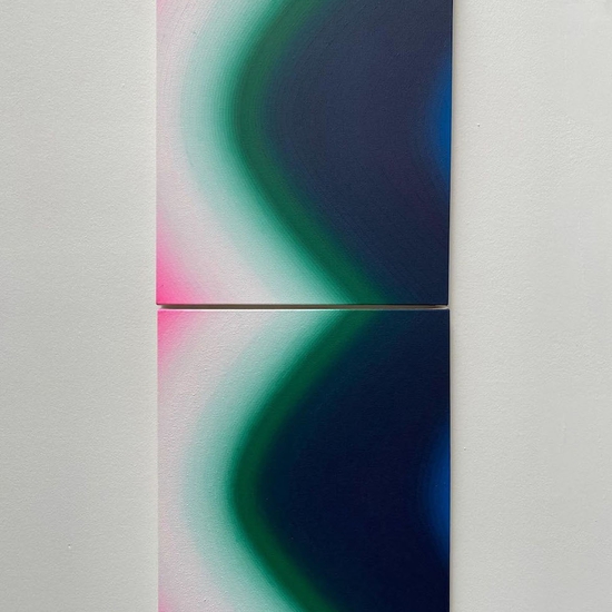Audrey Stone: Kiss, 2024, Acrylic on canvas, 20.5 x 32 x 1 inches (Diptych, each 20.5 x 16 x 1 inches)