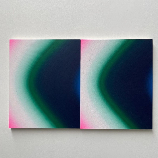 Audrey Stone: Kiss, 2024, Acrylic on canvas, 20.5 x 32 x 1 inches (Diptych, each 20.5 x 16 x 1 inches)