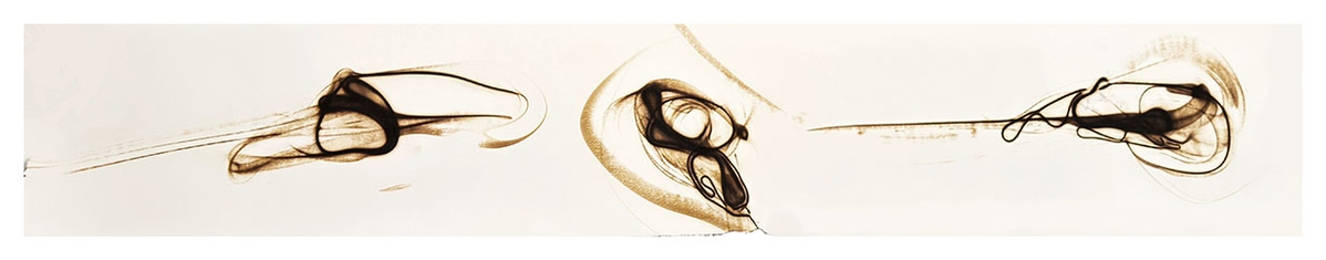 Etsuko Ichikawa, Trace 0626, 2026, Glass pyrograph on paper, 16 x 96 inches