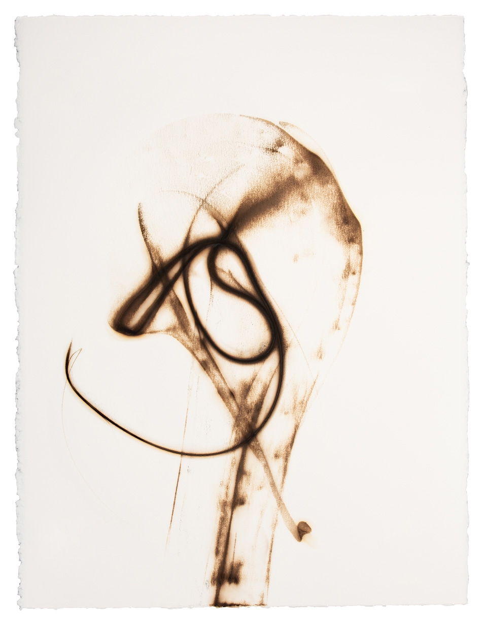 Etsuko Ichikawa: Trace 1019, 2019, Glass pyrograph on paper, 30 x 22.5 inches