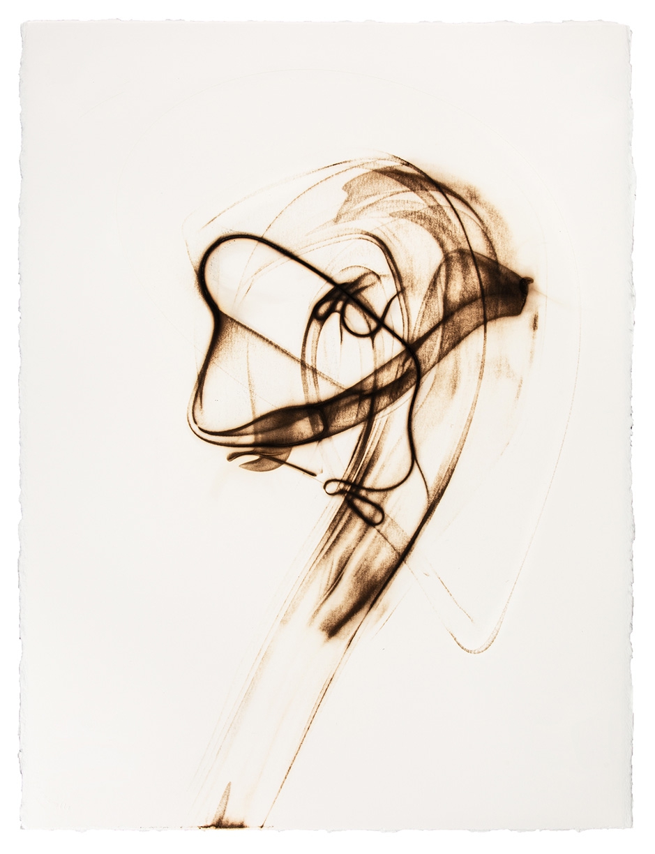 Etsuko Ichikawa: Trace 1719, 2019, Glass pyrograph on watercolor paper, 30 x 22.5 inches