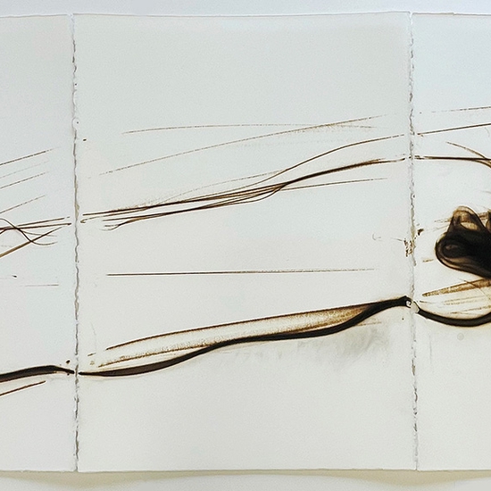 Etsuko Ichikawa: Trace 2222, 2022, Glass pyrograph on paper, 30 x 67.5 inches