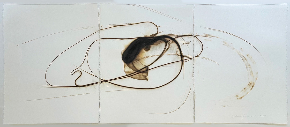 Etsuko Ichikawa: Trace 2422, 2022, Glass pyrograph on paper, 30 x 67.5 inches