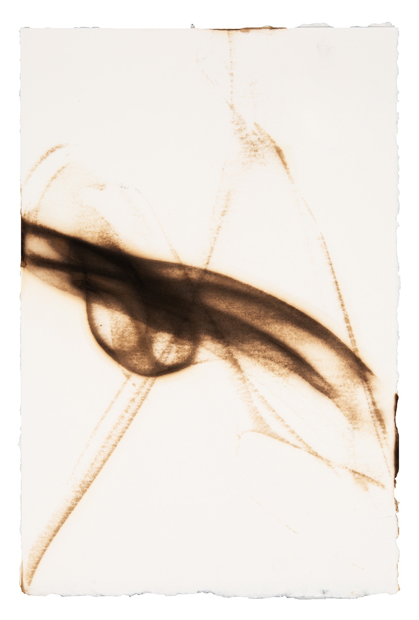 Etsuko Ichikawa: Trace 2819, 2019, Glass pyrograph on watercolor paper, 11.5 x 7.5 inches
