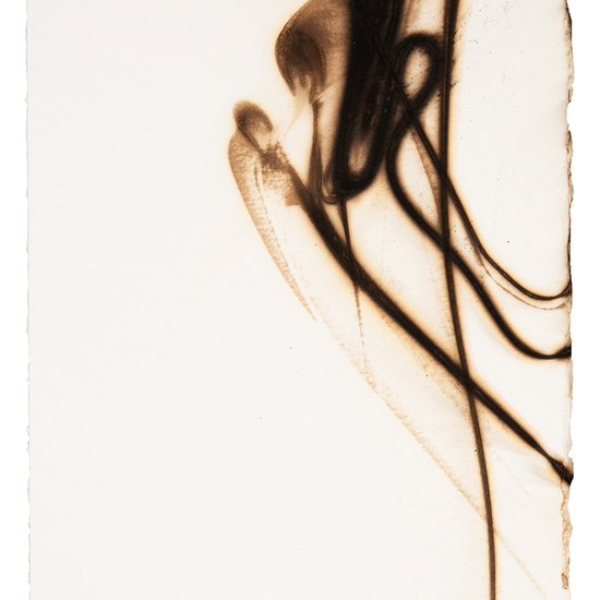 Etsuko Ichikawa: Trace 2919, 2019, Glass pyrograph on watercolor paper, 11.5 x 7.5 inches