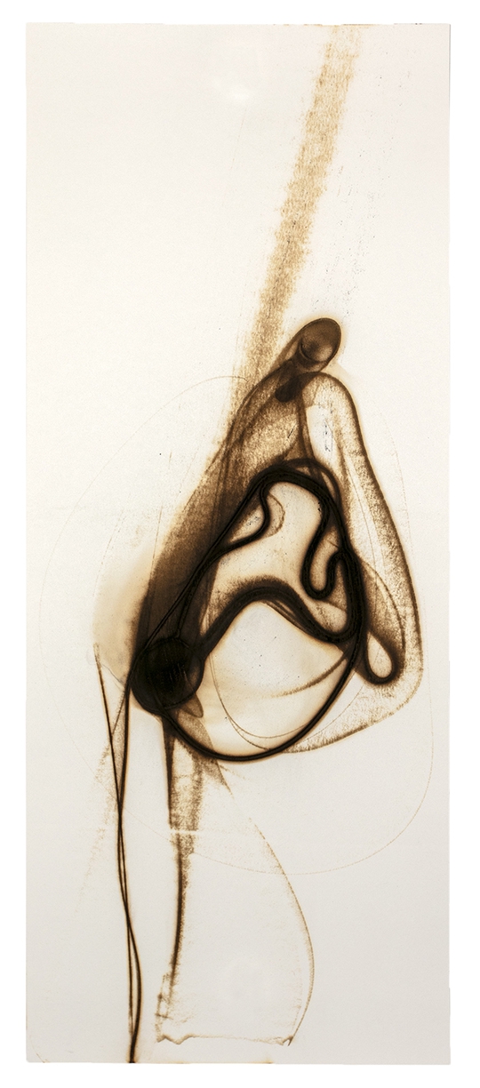 Etsuko Ichikawa, Trace 2925, 2025, Glass pyrograph on paper, 30 x 12.5 inches