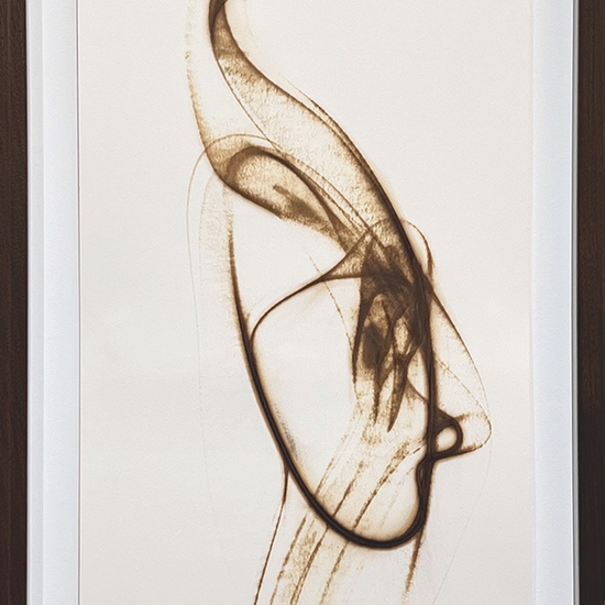 Etsuko Ichikawa, Trace 3025, 2025, Glass pyrograph on paper, 30 x 12.5 inches, Framed size 34 x 16.5 x 1.5 inches