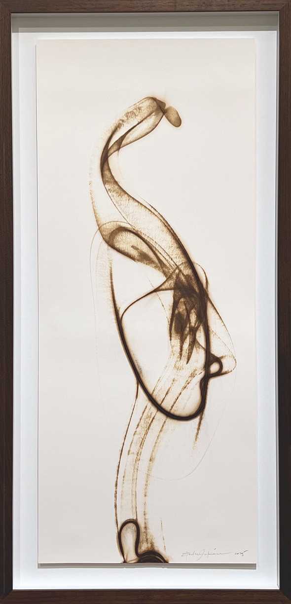 Etsuko Ichikawa, Trace 3025, 2025, Glass pyrograph on paper, 30 x 12.5 inches, Framed size 34 x 16.5 x 1.5 inches