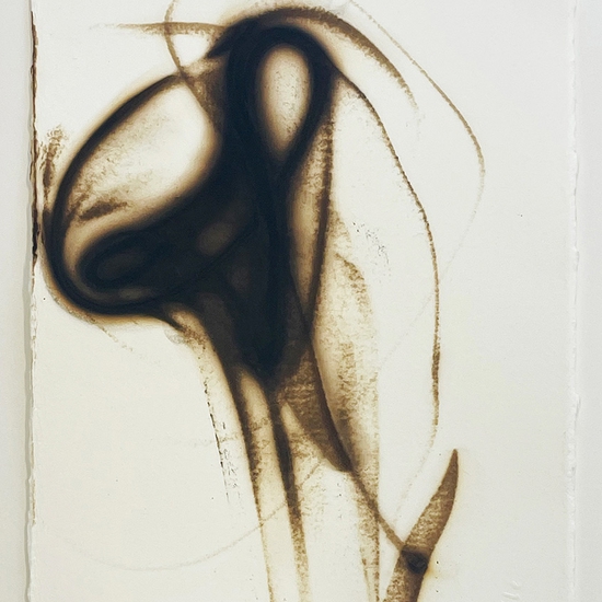 Etsuko Ichikawa: Trace 3122, 2022, Glass pyrograph on paper, 11.5 x 7.5 inches