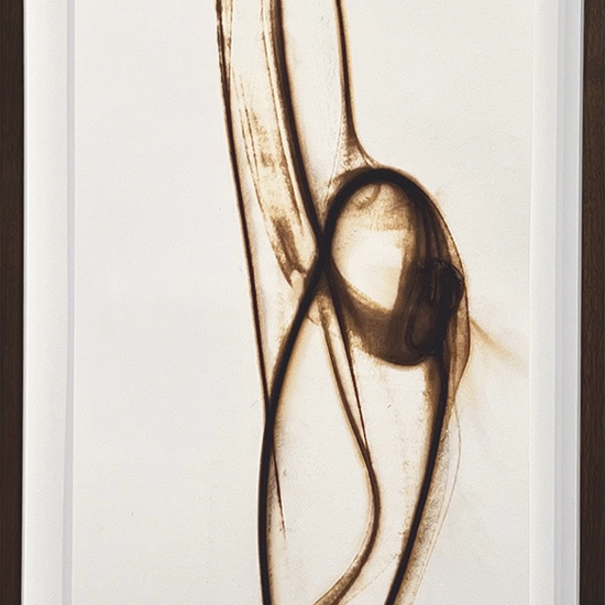 Etsuko Ichikawa, Trace 3125, 2025, Glass pyrograph on paper, 30 x 12.5 inches, Framed size 34 x 16.5 x 1.5 inches