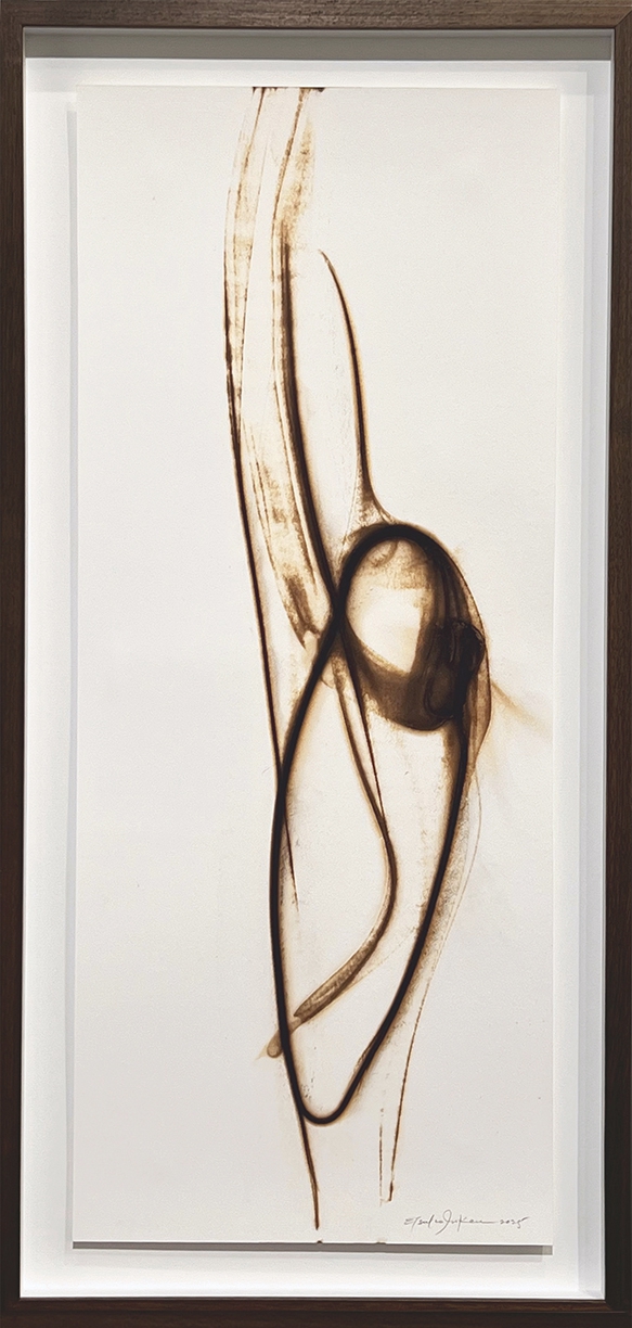 Etsuko Ichikawa, Trace 3125, 2025, Glass pyrograph on paper, 30 x 12.5 inches, Framed size 34 x 16.5 x 1.5 inches