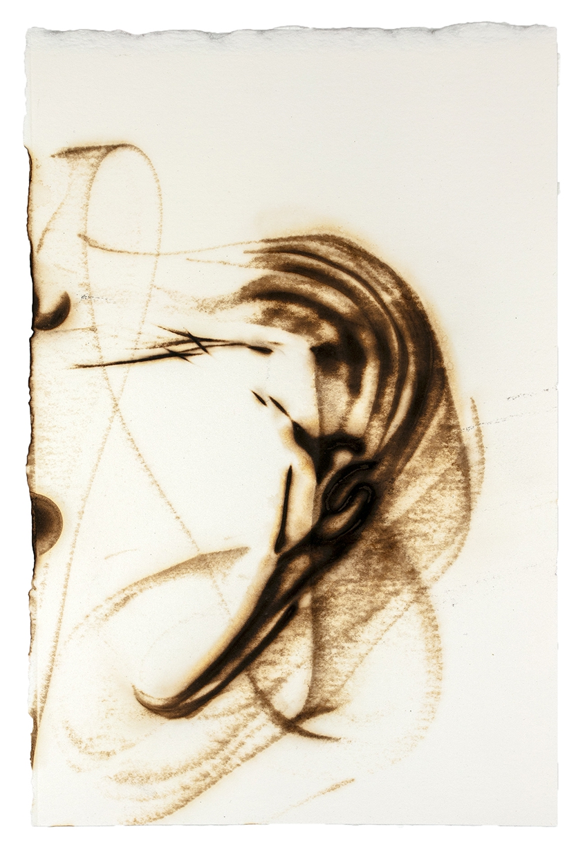 Etsuko Ichikawa, Trace 5425, 2025, Glass pyrograph on paper, 11.5 x 7.5 inches