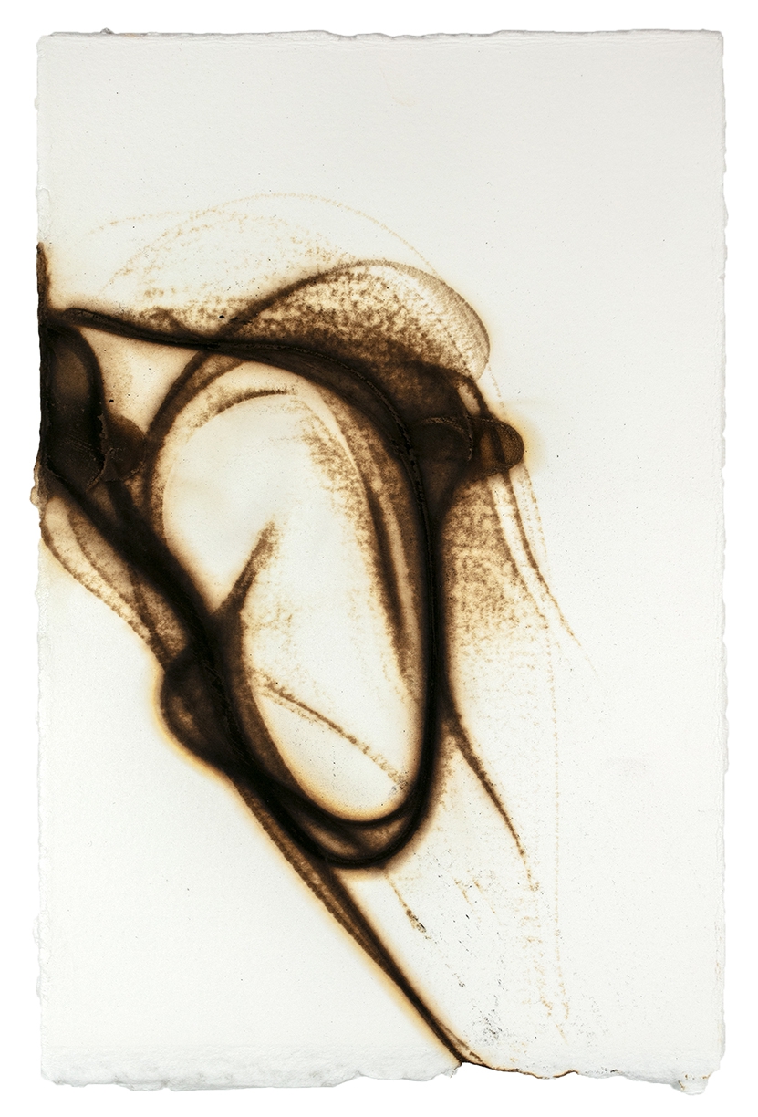 Etsuko Ichikawa, Trace 5525, 2025, Glass pyrograph on paper, 11.5 x 7.5 inches