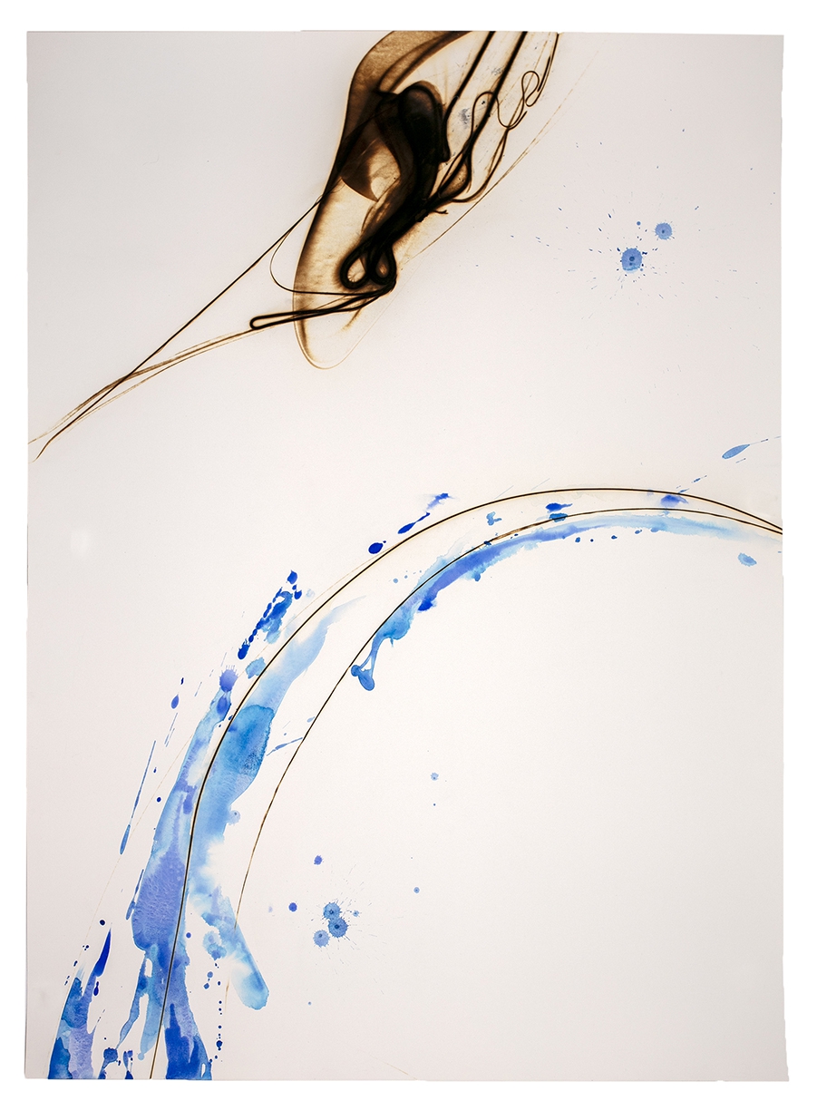 Etsuko Ichikawa, Vitrified 3925, 2025, Glass pyrograph and watercolor on paper, 52 x 38 inches