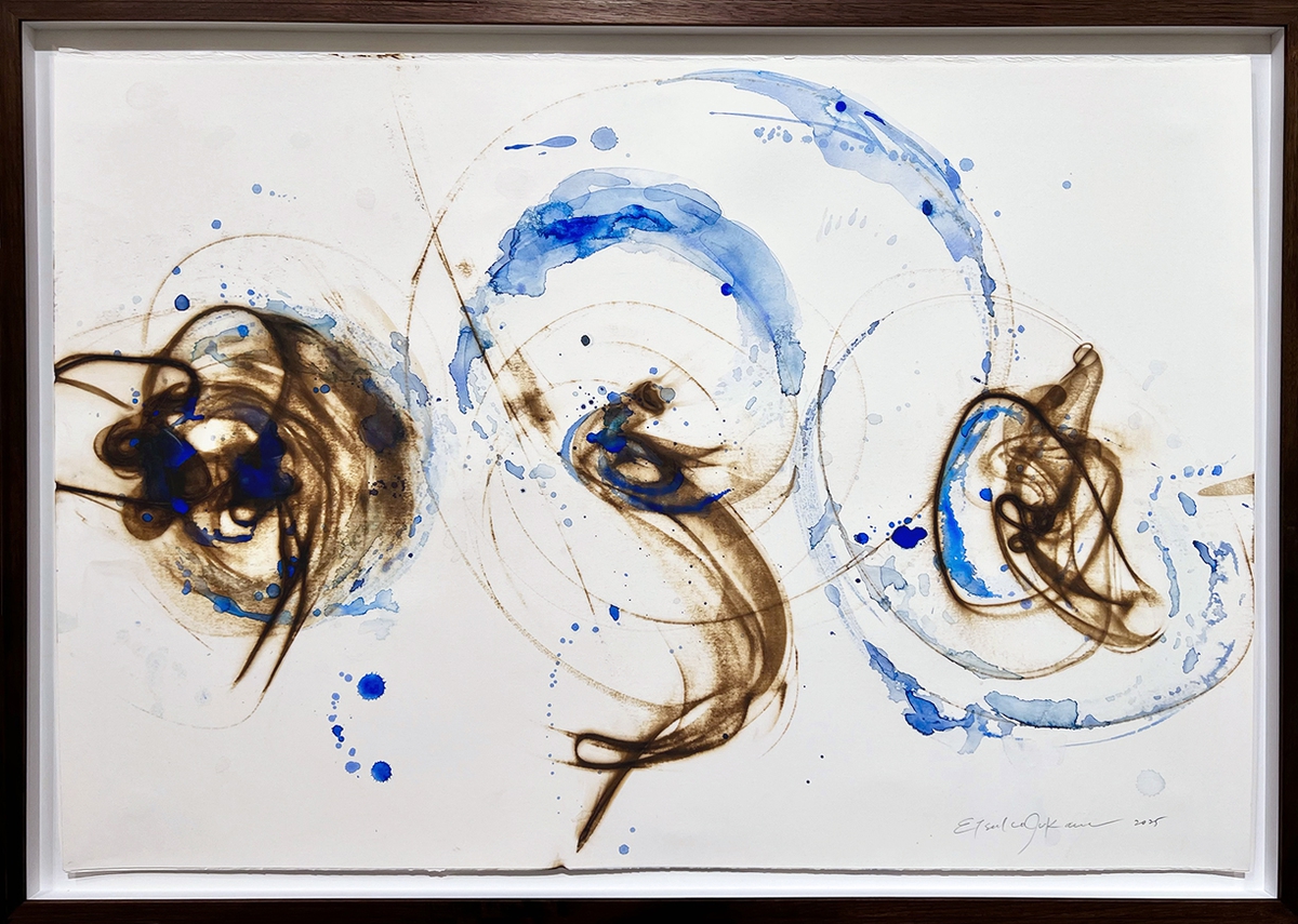 Etsuko Ichikawa, Vitrified 4825, 2025, Glass pyrograph and watercolor on paper, 26 x 38 inches, Framed size 29 x 41 x 1.5 inches